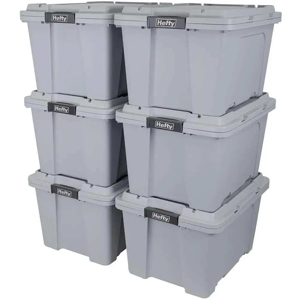 Pack of 6 Sturdy Stackable Utility Totes Outdoor Gear and Sports Equipment Storage