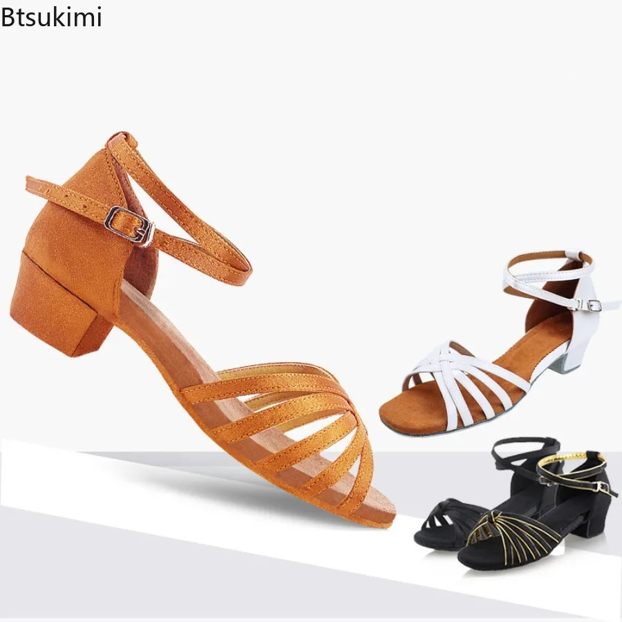 

2025 Children's Latin Dance Shoes Girls' Adult Low Heel Square Dance Performance Dance Shoes Soft Soled Practice Shoes for Women