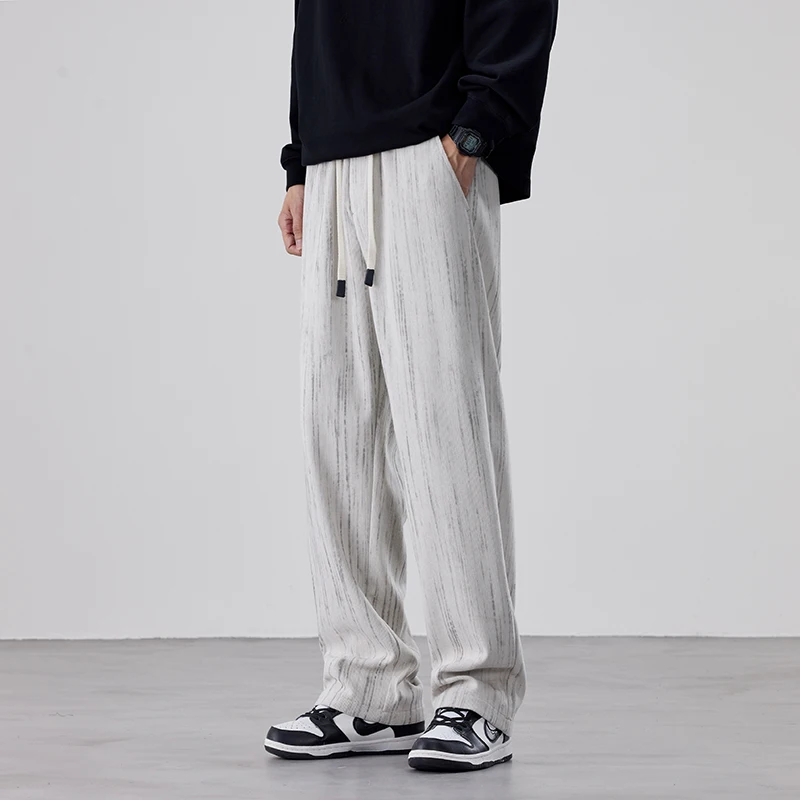 Spring Mens Drawstring Business Casual Pants Work Wear Fashion Striped Tracksuit Pants 2025 Male Sport Trousers Clothing