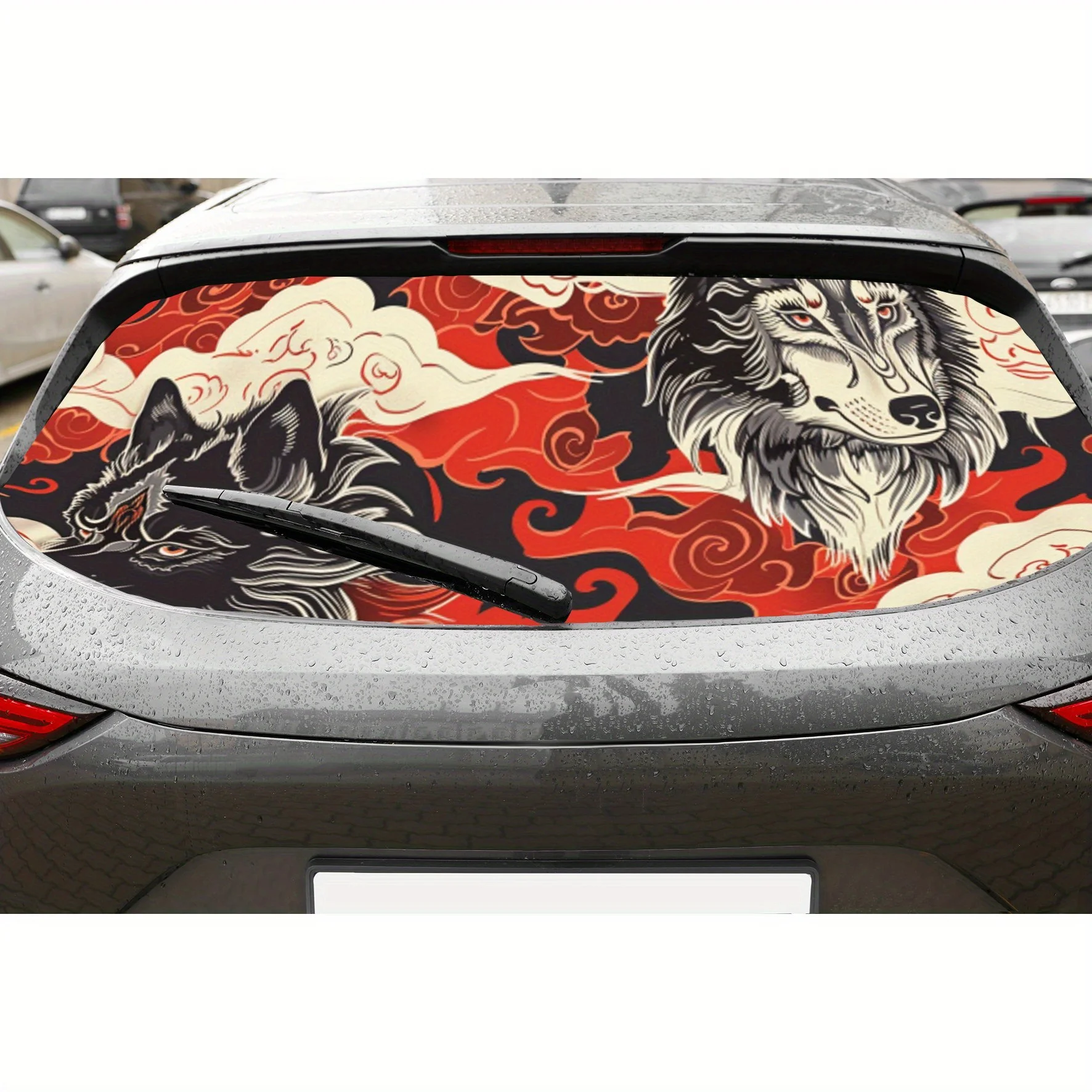 

Artistic abstract twin wolves car rear window vinyl wraps sticker,auto art sticker,self-adhesive waterproof rear window decorati
