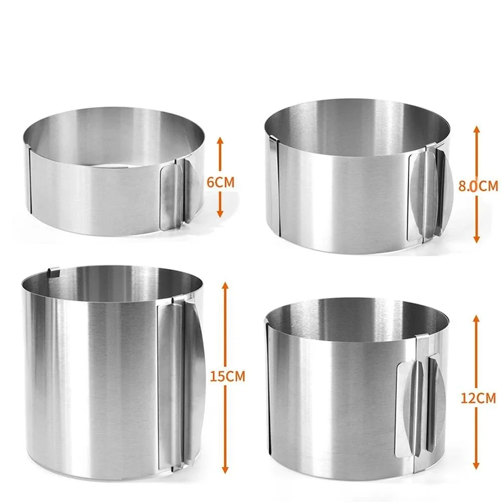 430 Stainless Steel 6-30cm Telescopic Mousse Ring Circle Mold Rustproof Adjustable With Scale Heightened Cake Rings For Baking