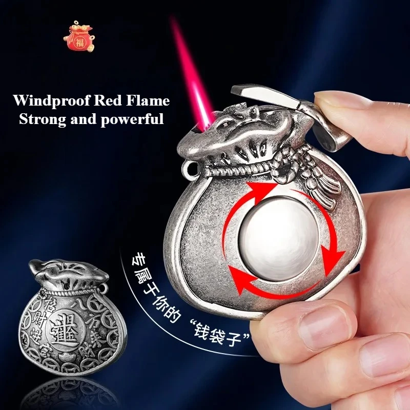 2026 New Creative Style Money Bag Windproof Lighter Retro Metal Red Flame Direct Spray Cigarette Accessories Men's Gift