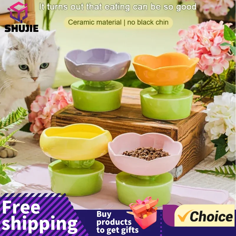 2024 Cute Pet Bowl Creative Flower-Shaped Bowl Cat Food Ceramics Water Bowl Pet Accessories For Cats Pet Products