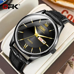 OPK brand belt simple luminous waterproof double calendar couple men's watch 8132