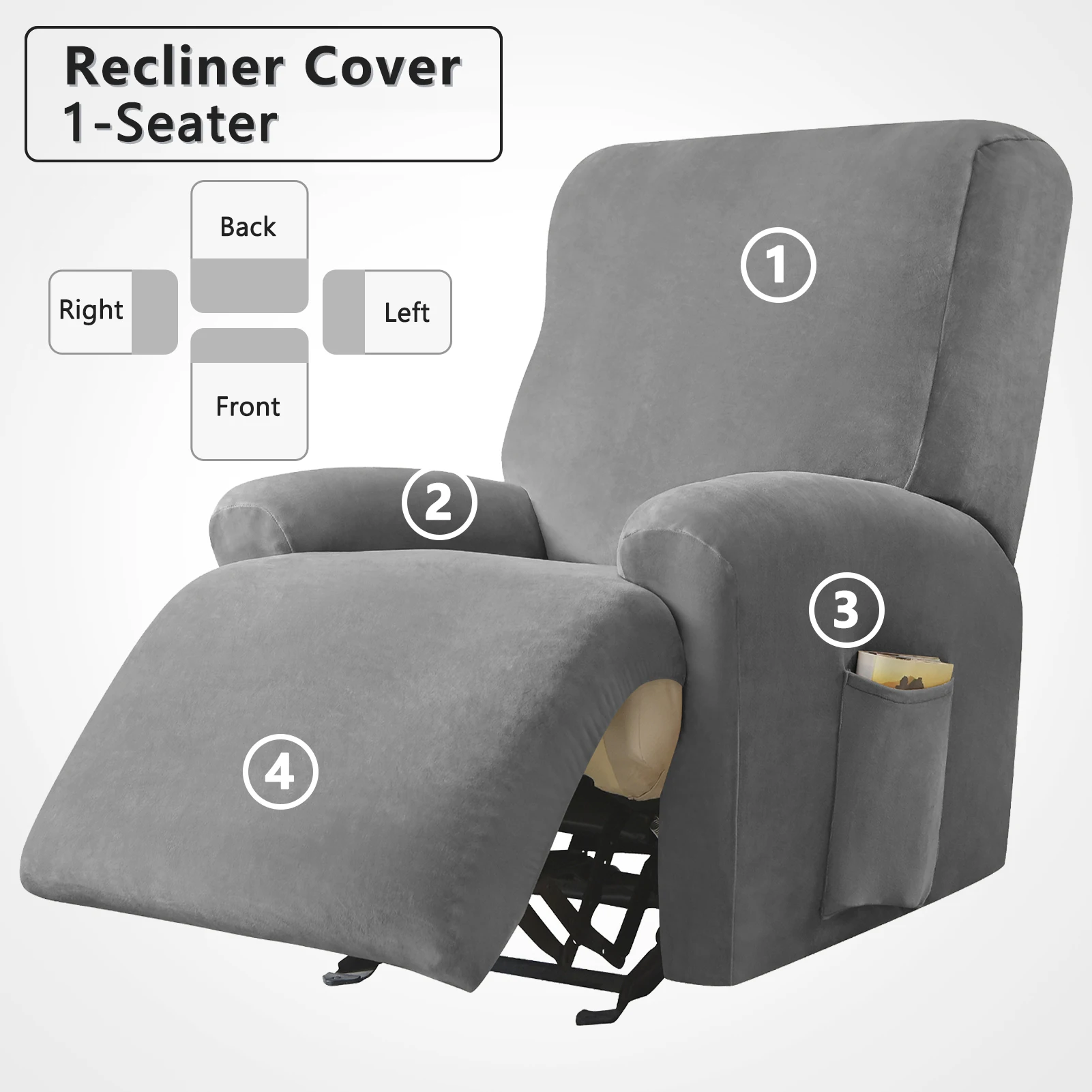 Recliner Sofa Cover Velvet 4 separate Pieces Set Stretch Recliner Chair Cover for Living Room Lazyboy Armchair cover Elastic