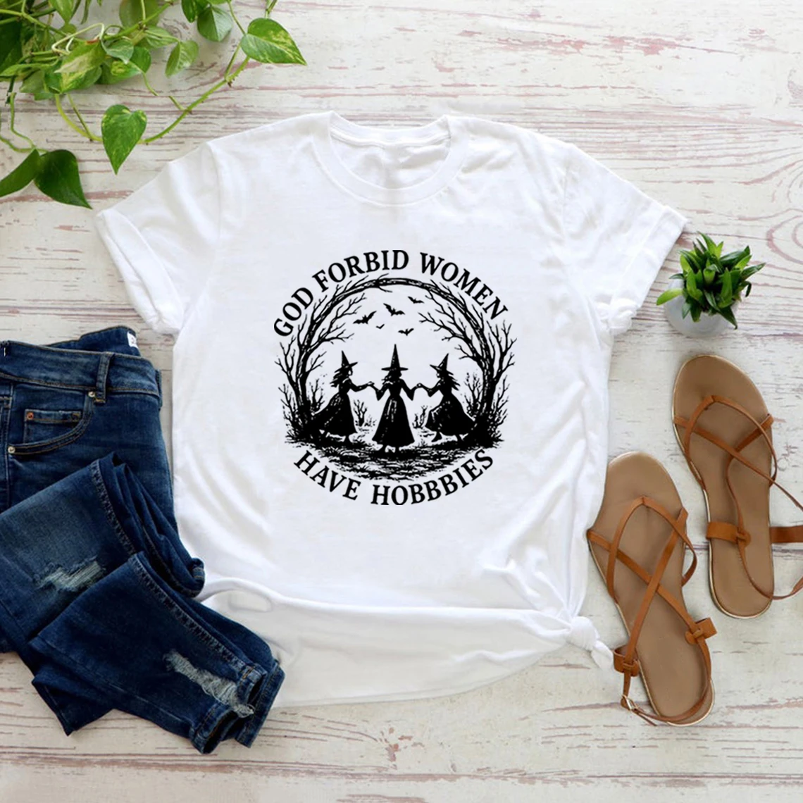 God Forbid Women Have Hobbies T Shirt Funny Witchy Feminist Tee Short Sleeve Women Tshirts Witch Halloween Gift Women's Clothing