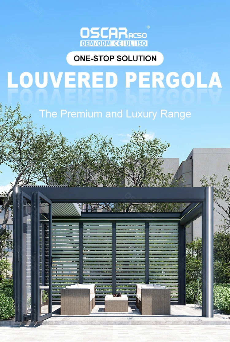 Bioclimatic Gazebos Electric Retractable Patio Roof Aluminum Pergola Set Sun Shading Customizable Outdoor Garden Backyard pergol