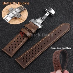 Genuine Cowhide Leather Strap for Samsung Galaxy Watch 6 5 4 Breathable Retro Wristband for Seiko Bracelet for Omega 18/20/22mm