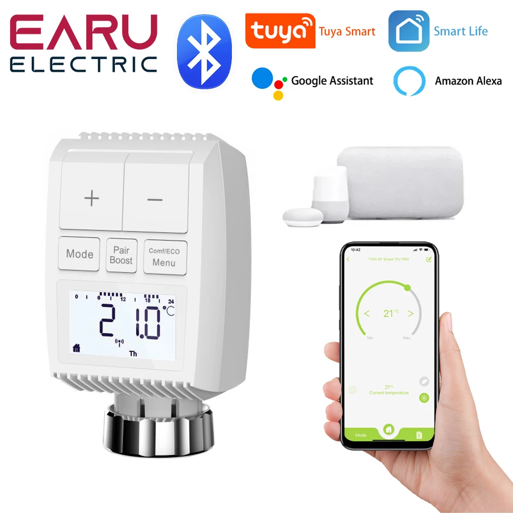 

Tuya Smart Bluetooth Radiator Actuator TRV Programmable Thermostat Radiator Valve Remote Temperature Controller Support Alexa