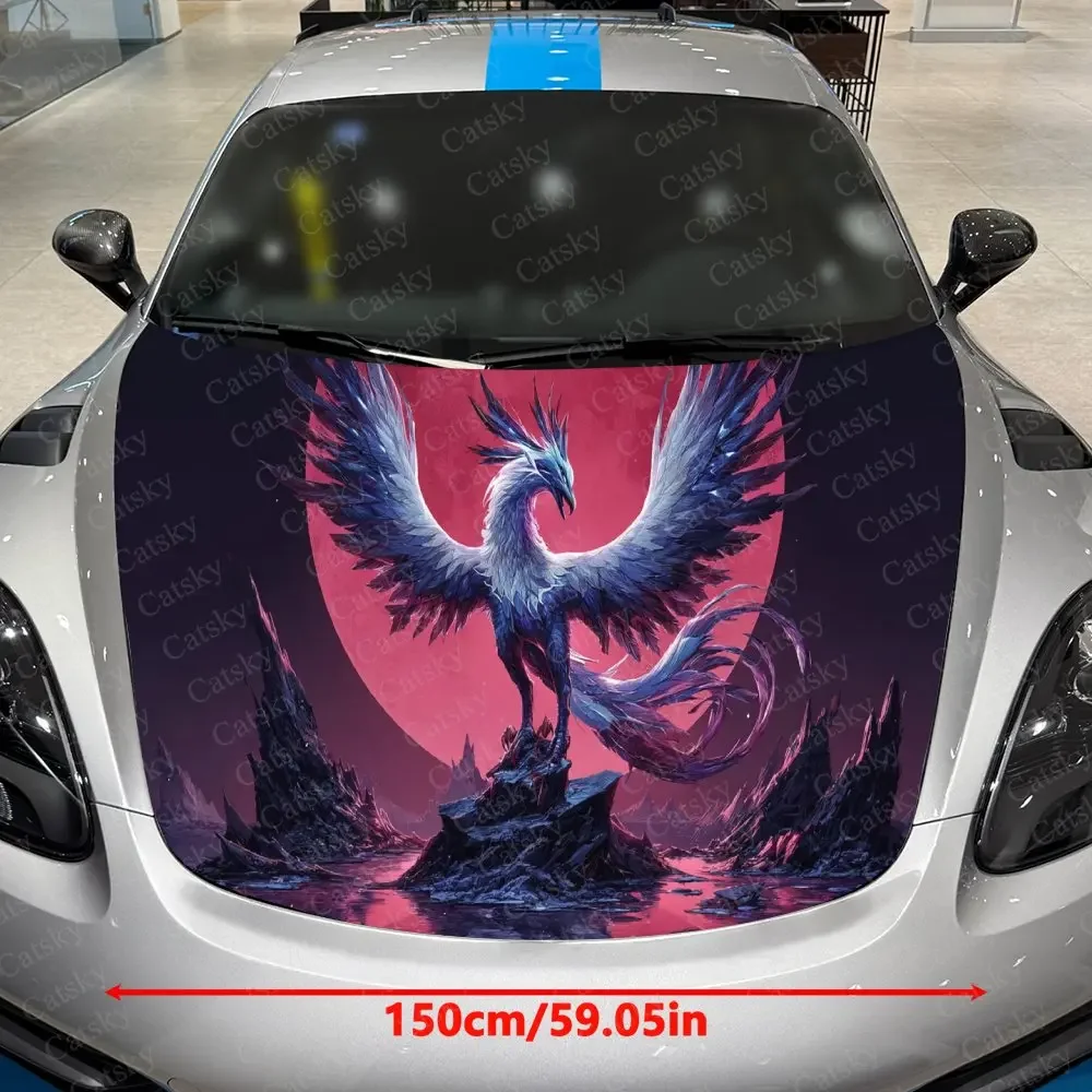 Illusory Winged Spirit Phoenix Car Vinyl Wrap, PVC Waterproof Car Hood Sticker, Self-Adhesive Scratch-Resistant Stickers