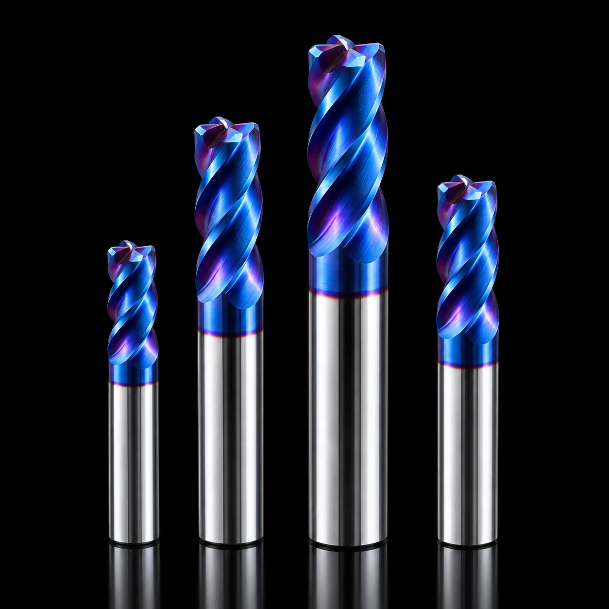 HRC65 4-Schneiden-Eckschaftfräser aus Vollhartmetall mit blauer Nano-Beschichtung, langreichweitig, CNC-Fräser, Bull Nose, für Stahl – Detail 2
