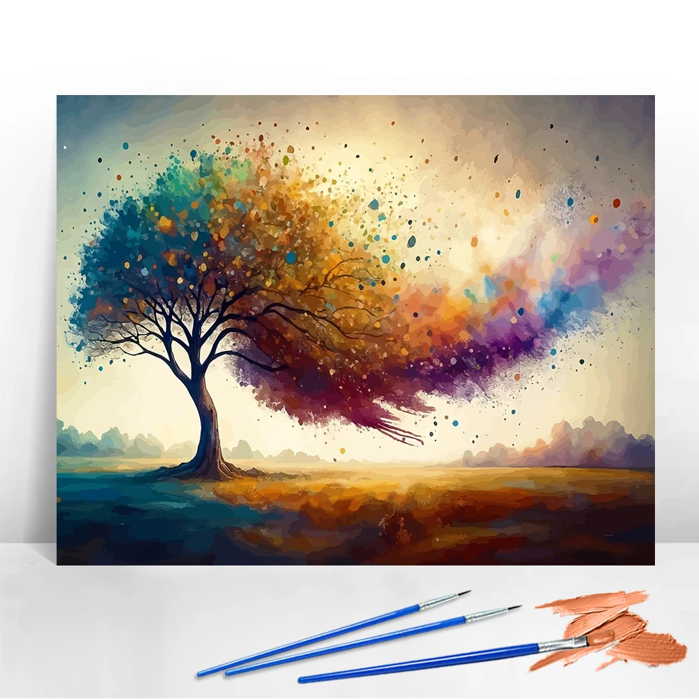 DIY Digitales Ölgemälde Baum Malen Nach Zahlen Landschaft Landschaft Bild Artcraft Auf Leinwand Acrylfarbe Kit Home Dekoration
