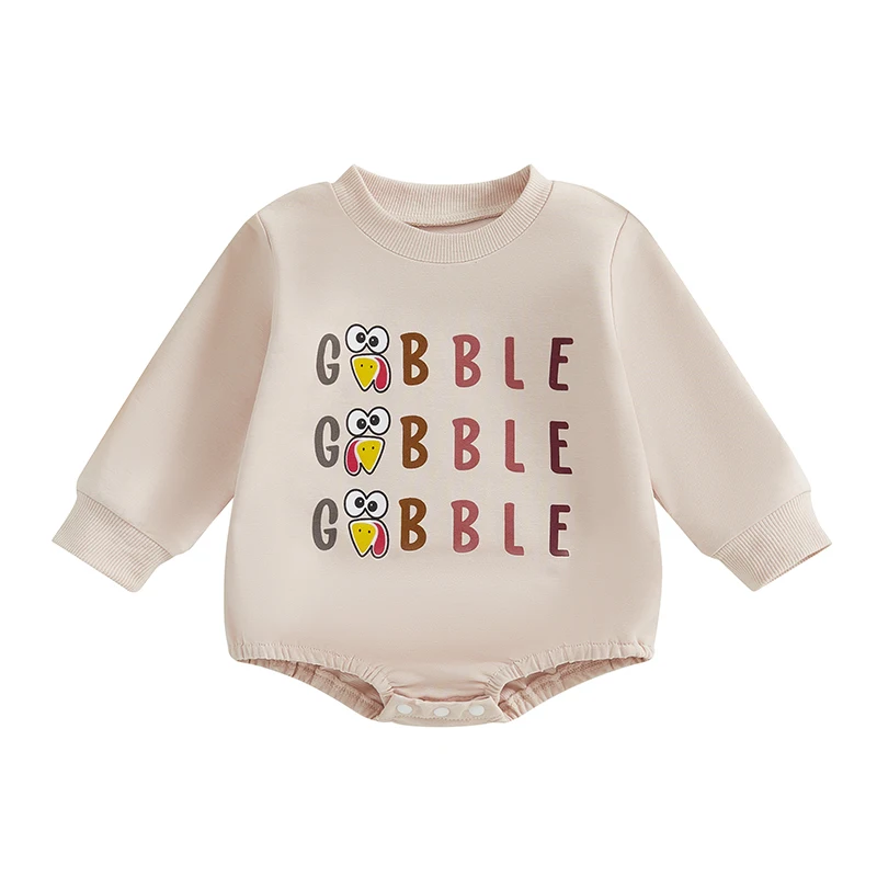 

Baby Romper Long Sleeve Crew Neck Letters Turkey Print Fall Bodysuit Thanksgiving Clothes for Girls Boys