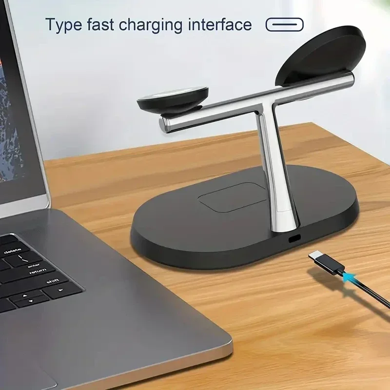 Magnetic Wireless Charger Desktop Stand For Apple Watch8/7/6 Airpods Pro iPhone 15 14 13 12 Pro Max 3 in 1 Fast Charging Station