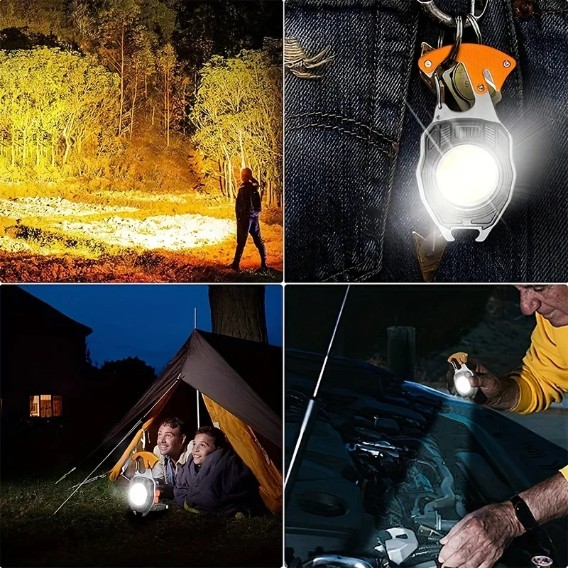 Mini LED Flashlight Multifunctional COB Keychain Light Rechargeable Work Lights With Strong Magnetism For Outdoor Camping Lamp