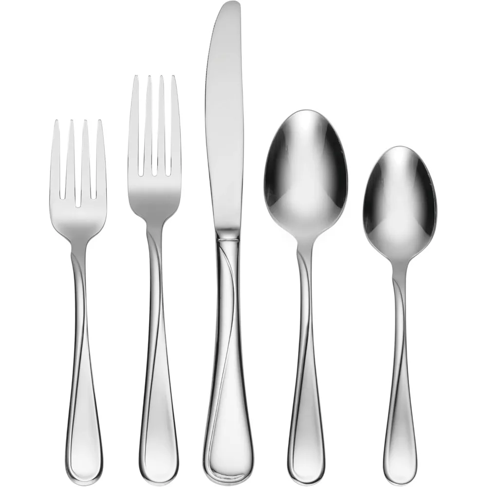 

45-Piece Stainless Steel Flatware Set for 8 with Serving Tools, Suitable for Everyday Use