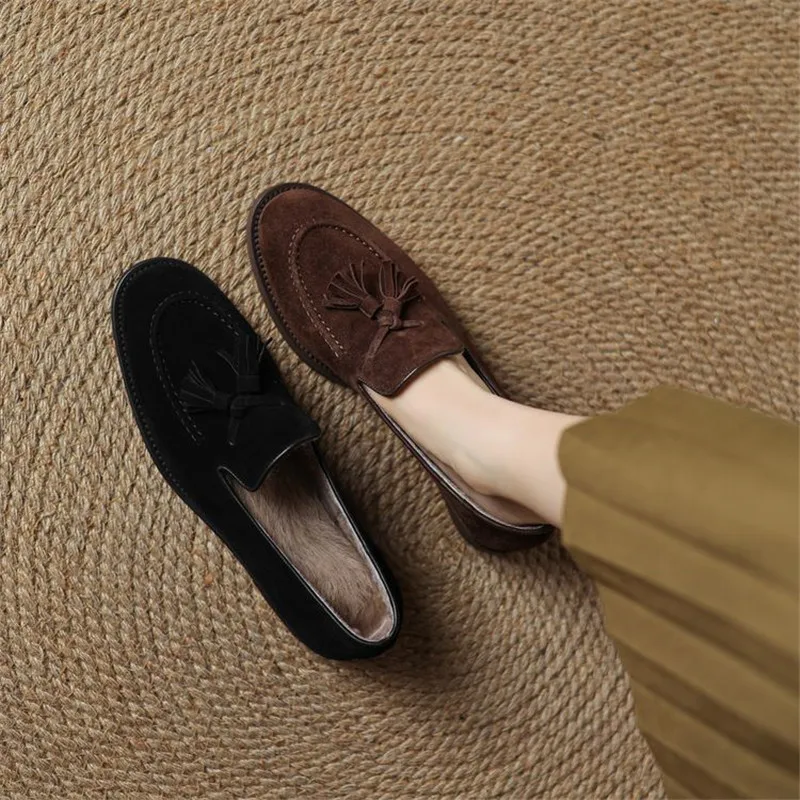 New Winter Sheep Suede Women Pumps Shoes for Women Fashion Round Toe Loafers Shoes Zaptos Mujer Low Heels Deep Mouth Shoes