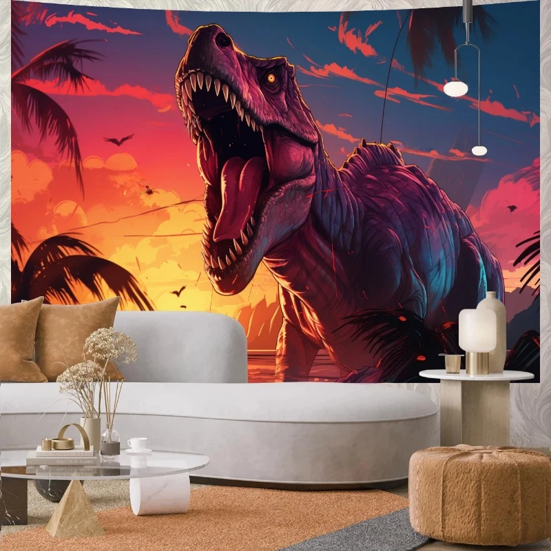 Jurassic Realm Tyrannosaurus Tapestry Wall Hanging Bedroom Living Room Decor Aesthetics Picnic Carpet Gift for Child Birthday