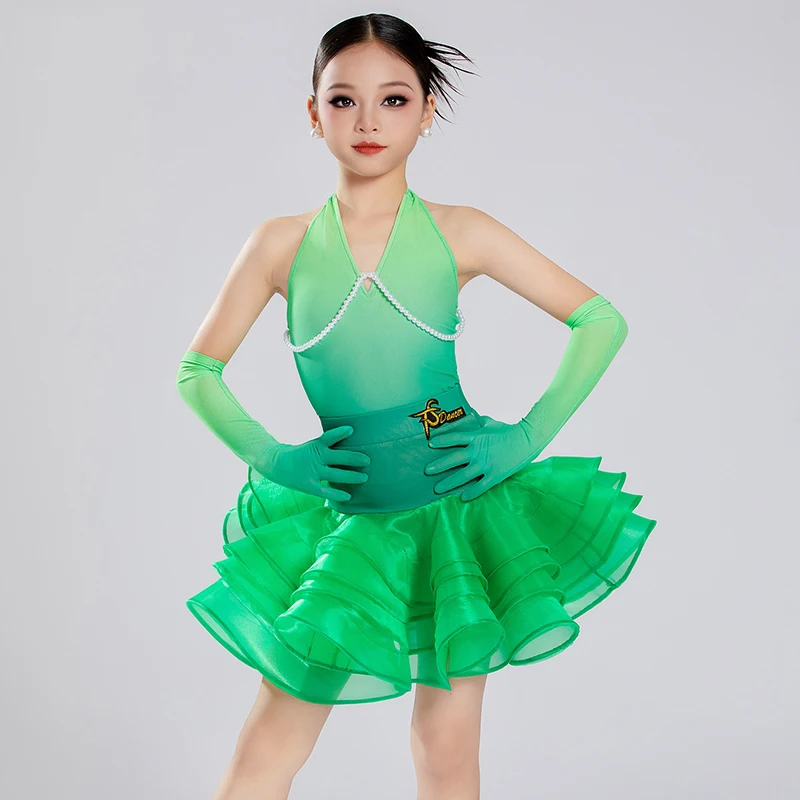 ハイエンドグラデーションカラーチャチャラテンダンスプロフェッショナルドレス子供社交ダンス競技衣装ステージドレス SL13950