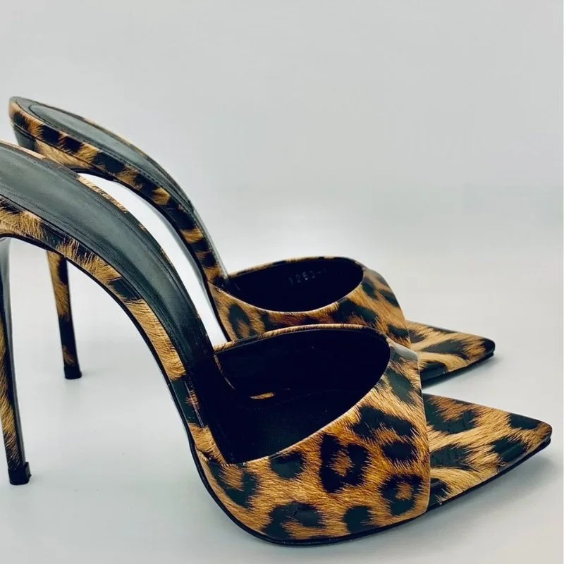 

women's open toe 12cm thin heels slippers big size leather suede yellow/pink high heels mules party luxury Designer Shoes