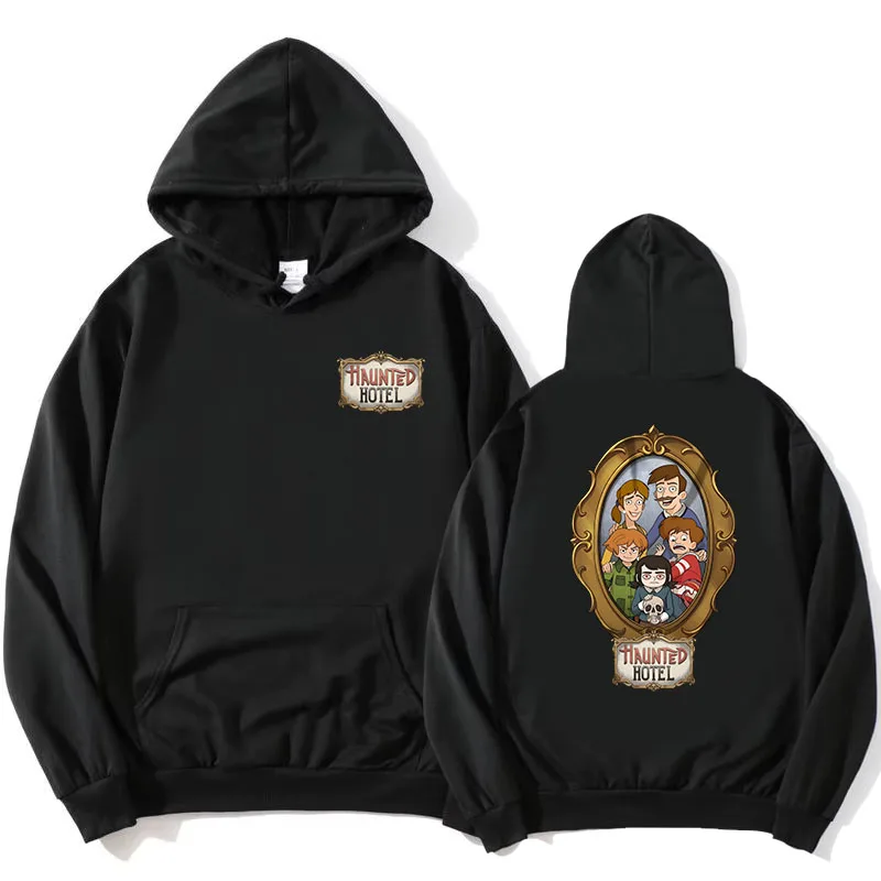 Haunted & Hotel Family Portrait Hoodies Long Sleeve Casual Hooded Sweatshirt Graphic Print Merch Unisex Streetwear Fashion Hoody
