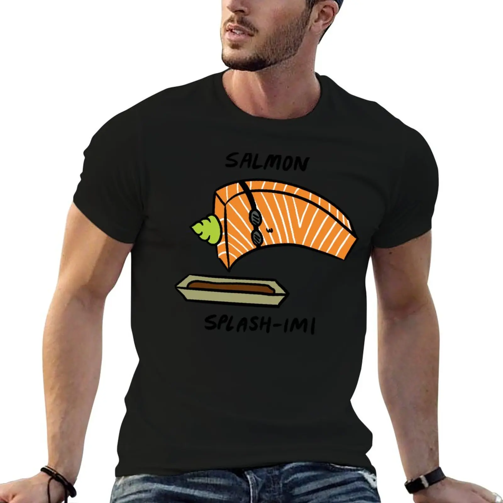 Salmón Splash-imi Buceo en salsa de soja, Sushi Kawaii, camiseta Kawaii Salmon Sashimi, camisetas de diseñador