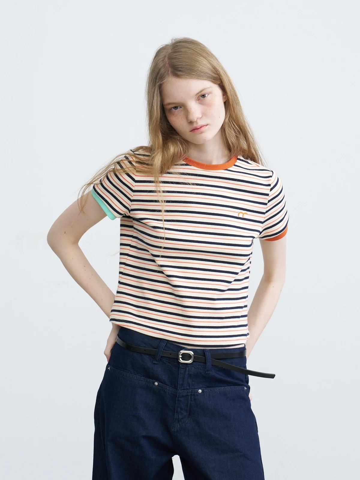 

Riverstone plus Women's Slim Fit Short Sleeve T-Shirt round Neck Color Block Design Breathable Cotton Blend Summer Top