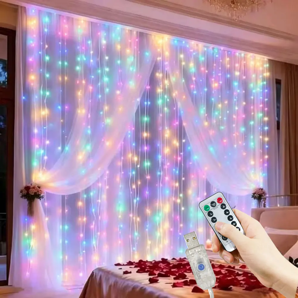 USB Power Festoon Curtain Light String 3/4/6m LED 8 Mode Remote Garland Lights for Christmas Home Bedroom Wedding Decoration