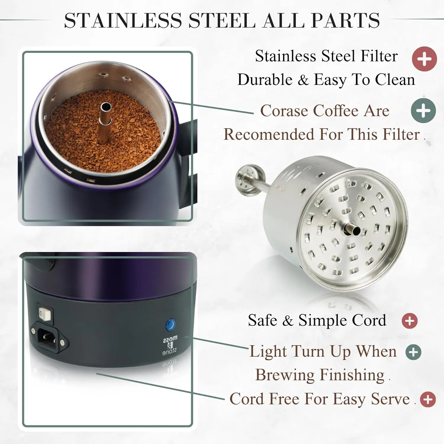 Electric Coffee Percolator, Body with Stainless Steel Lids Coffee Maker, Percolator Electric Pot