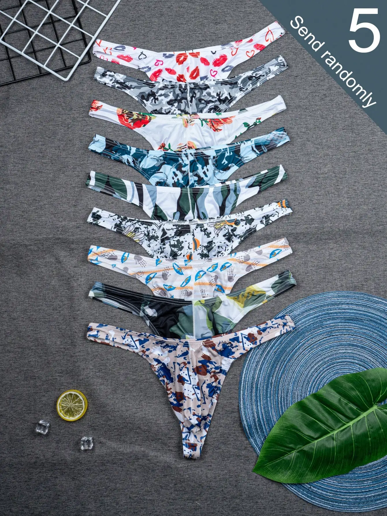 

Набор из 5 мужских трусов-стрингов с принтом, мягкие, быстросохнущие, дышащие, подходят для повседневной носки или для создания необычного образа.