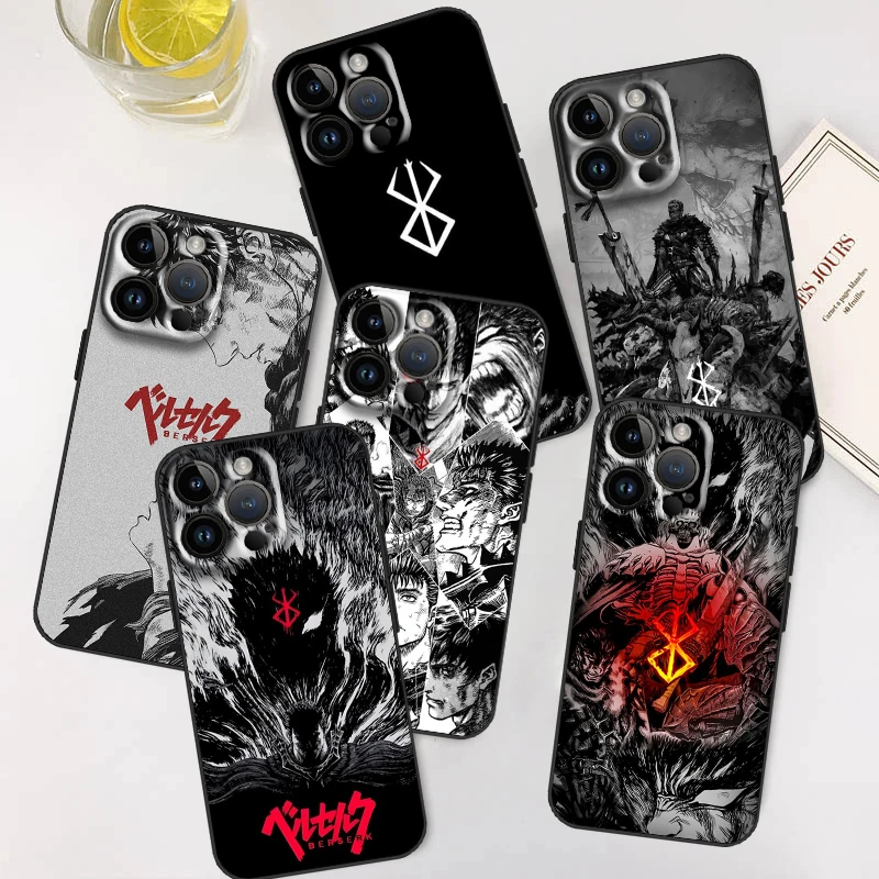 Berserk Anime Guts Cool For Apple iPhone 15 14 13 12 11 XS XR X 8 7 Pro Max Plus Mini Shockproof Soft Black Phone Case