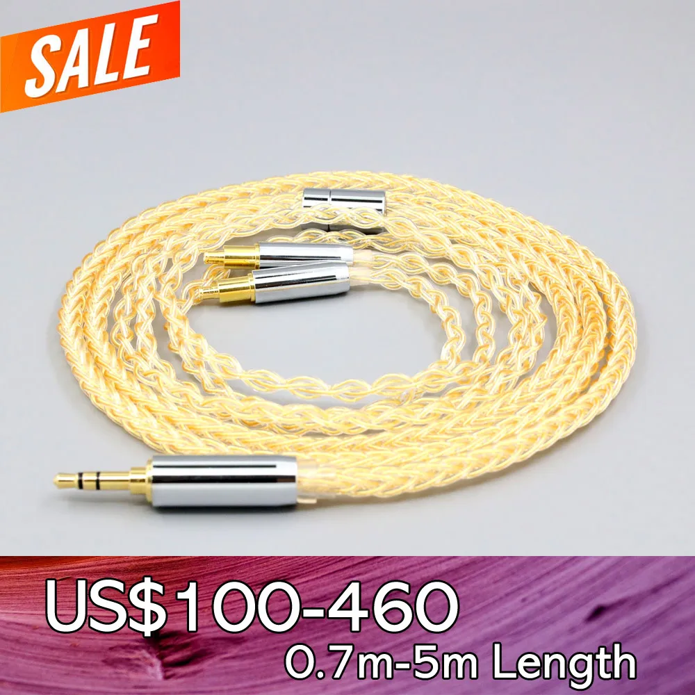 8 Core 99% 7n Pure Silver 24k Gold Plated Earphone Cable For Audio Technica ATH-AP2000Ti ATH-WP900 L5000  ATH-AWKT  f  ATH-AWAS