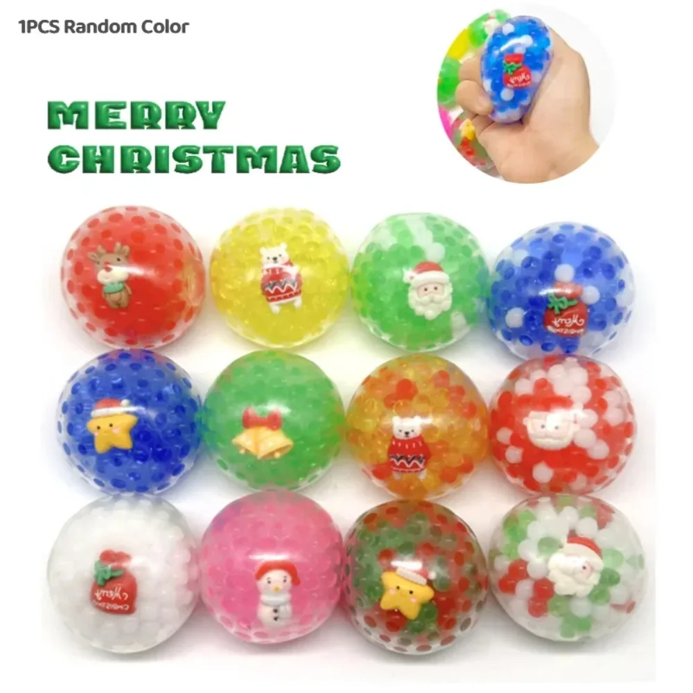 1-12PCS Christmas Stress Balls Squeeze Fidget Toys with Water Beads Santa Cluse Snowman Elk Stress Relief Toys for Party Favors