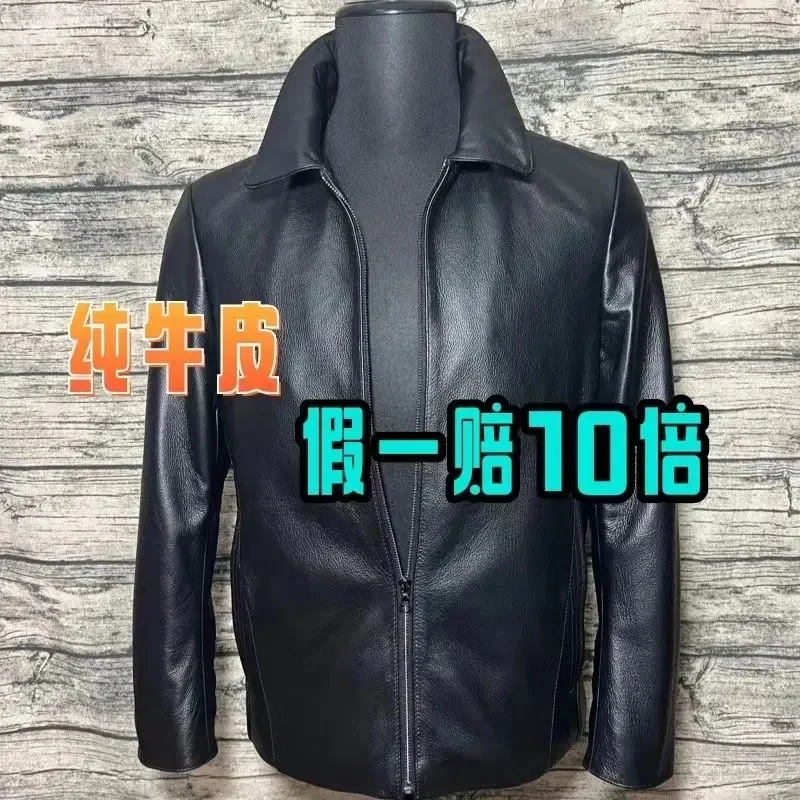 Natural Leather Jacket For Men Cow Genuine Man Lapel Coat Business Casual Male