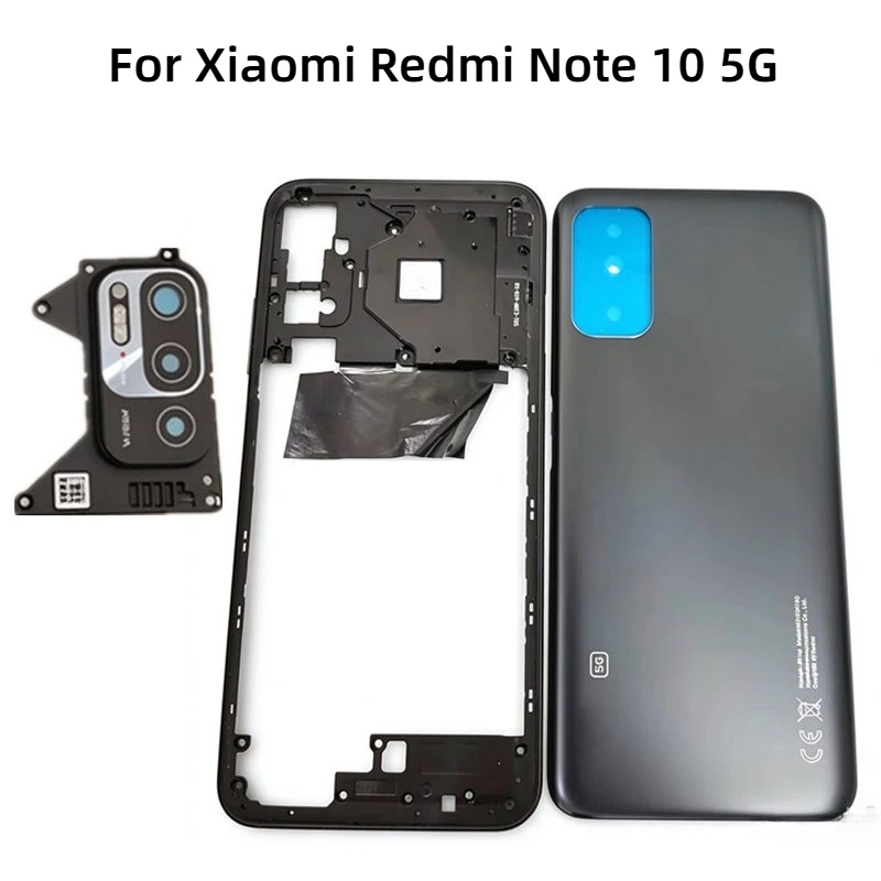 Housing for Xiaomi Redmi Note 10 5G Back Cover+Middle Frame+Side Key+Camera Glass Lens