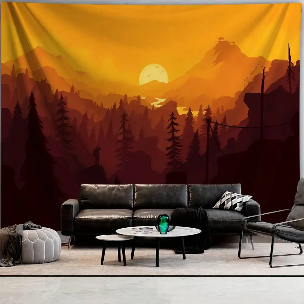 Adventure Mountain Sunset Tapestry Forest Landscape Wall Hanging Wilderness Nature Art Aesthetic Room Decor Bedroom Dorm Decor