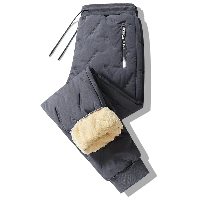Pleated Fleece Pants Men 7XL Plus Size Outdoor Windproof Padded Trousers Solid Straight Thicken Warm Winter Pants Male