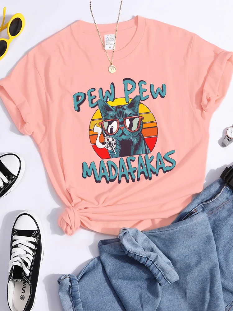 Pew Pew Madafakas Print Tshirt Women Fashion Breathable T Shirt Street Personality Summer Tops Casual O-Neck Womens T Shirts