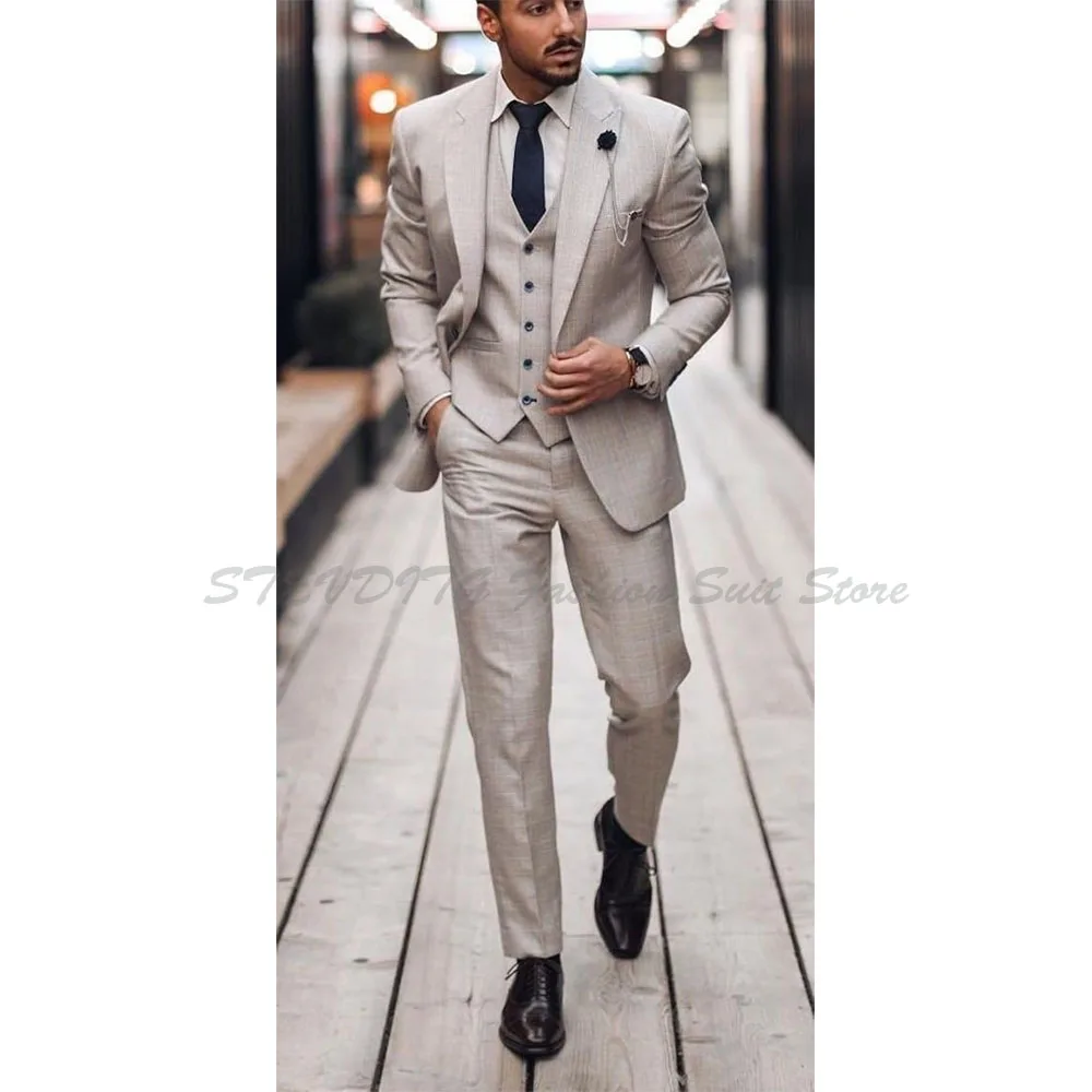 

2025 Suits for Men Single Breasted 3 Pieces Jacket Pants Vest High Quality Sets Slim Fit Business Banquet Male Clothing