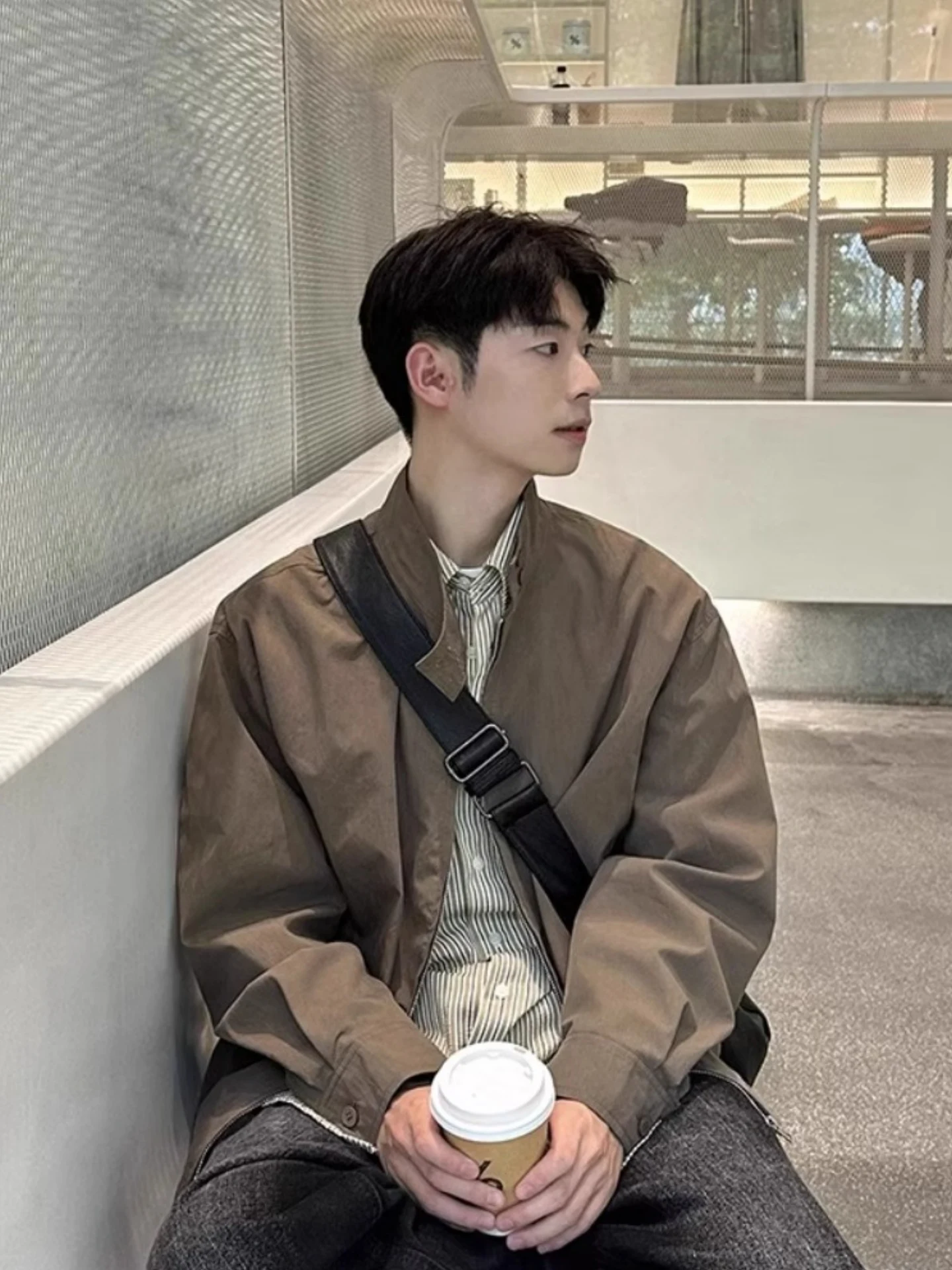 

Ретро японский Sle кофейного цвета с воротником-стойкой, мужской длинный све, универсальная повседневная модная верхняя одежда Cleanfit