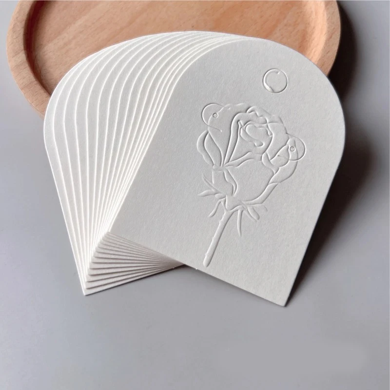 White Semi-Circle Embossed Rose Hair Clip Earring Display Cards with Bow 50Pcs Kraft Paper Jewelry Packaging DIY Small Business