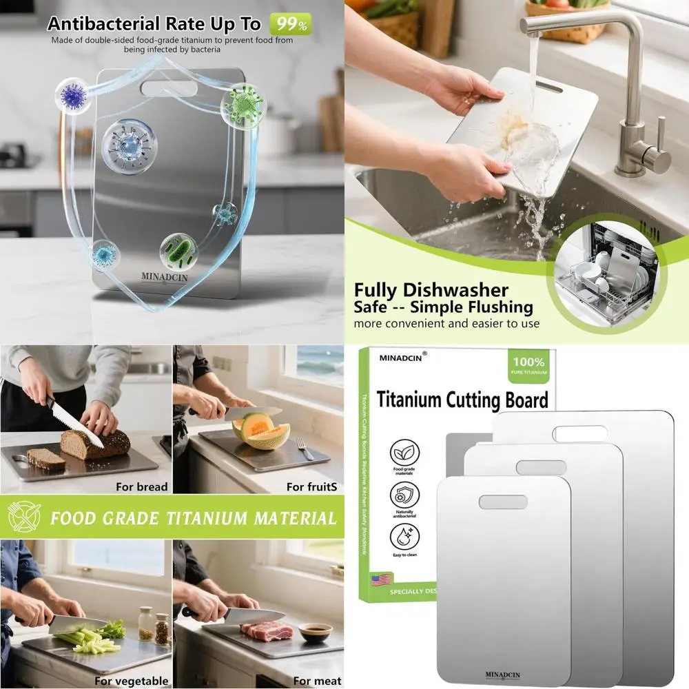 

Triple Set of Pure Titanium Kitchen Cutting Boards, Food-Safe, Odorless, Dishwasher Friendly, and Easy to Clean