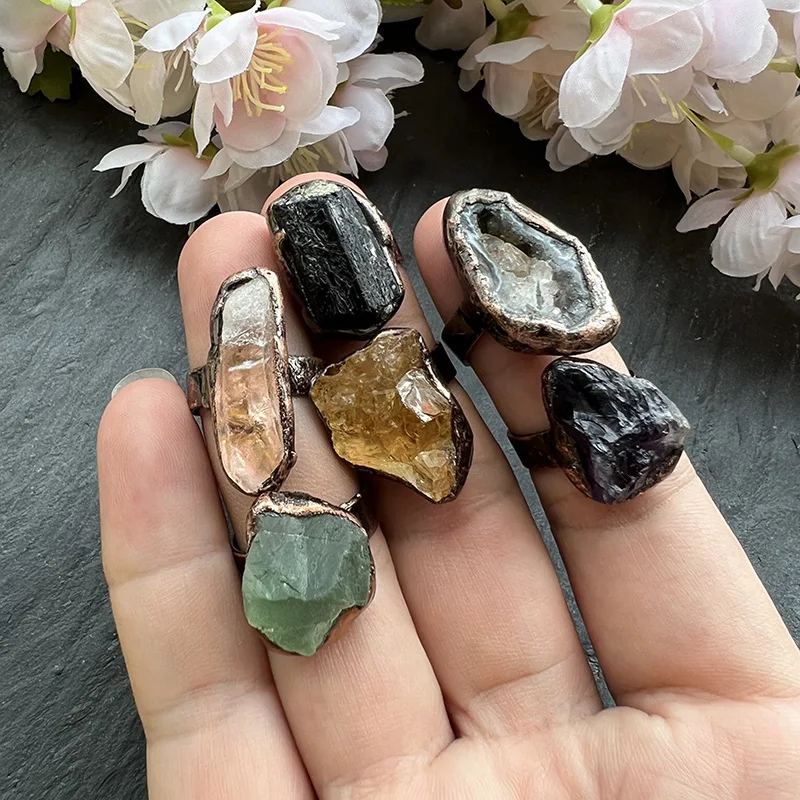 Raw Natural Crystal Rings, Green Fluorite Ring, February Stone Jewelry, Crystal Druzy Jewelry, Citrine Ring, Bridesmaid Jewelry