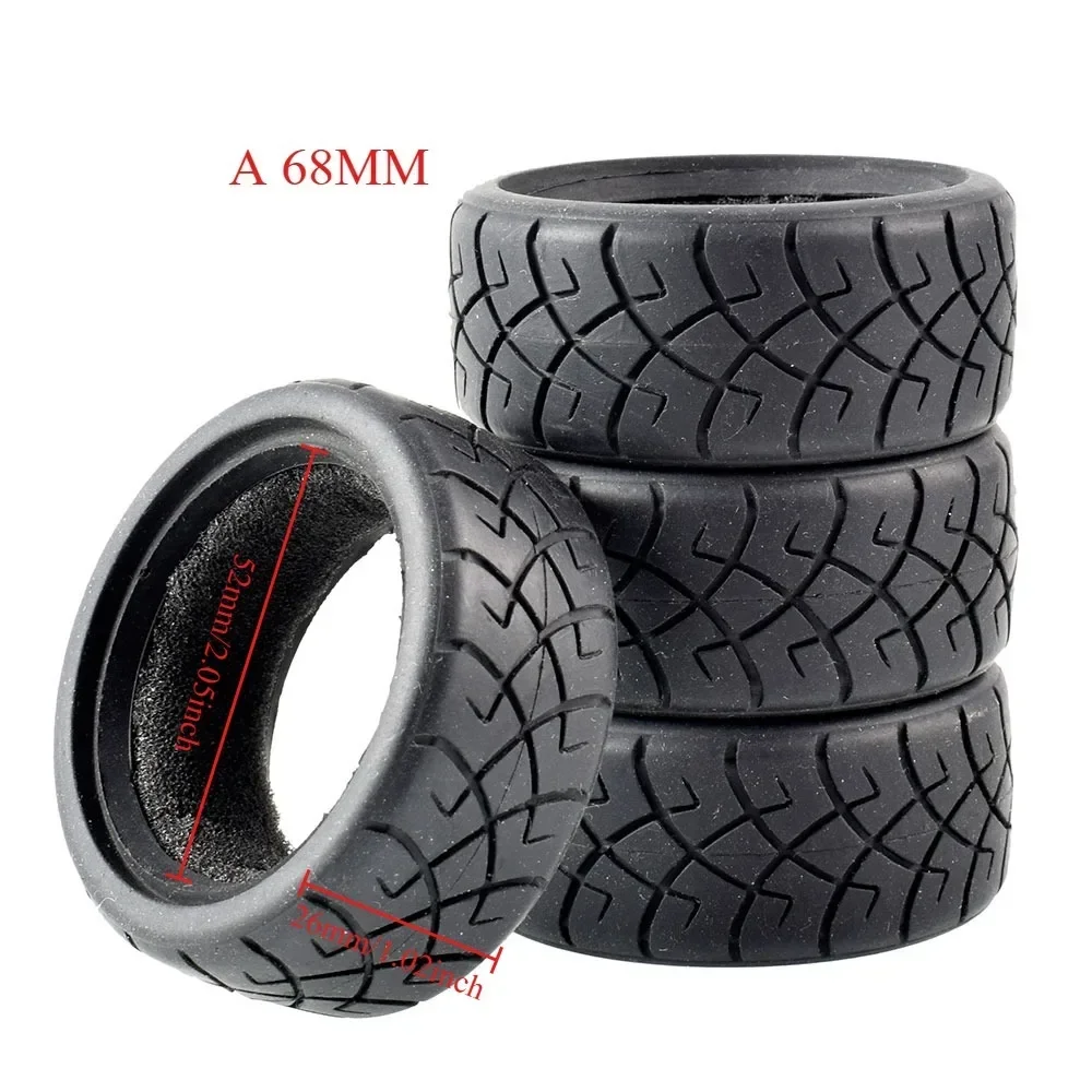 1:10 On-Road Car Tires 68MM High Grip Rubber Tyre Hot Melt Tire HSP HPI HIMOTO 94123 FW06 TT02 E10 Abrasion Resistant Racing Car