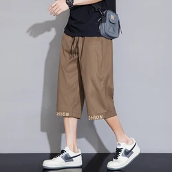 Calça de moletom solta masculina, perna reta, shorts harajuku versáteis, moda casual, verão, 2024