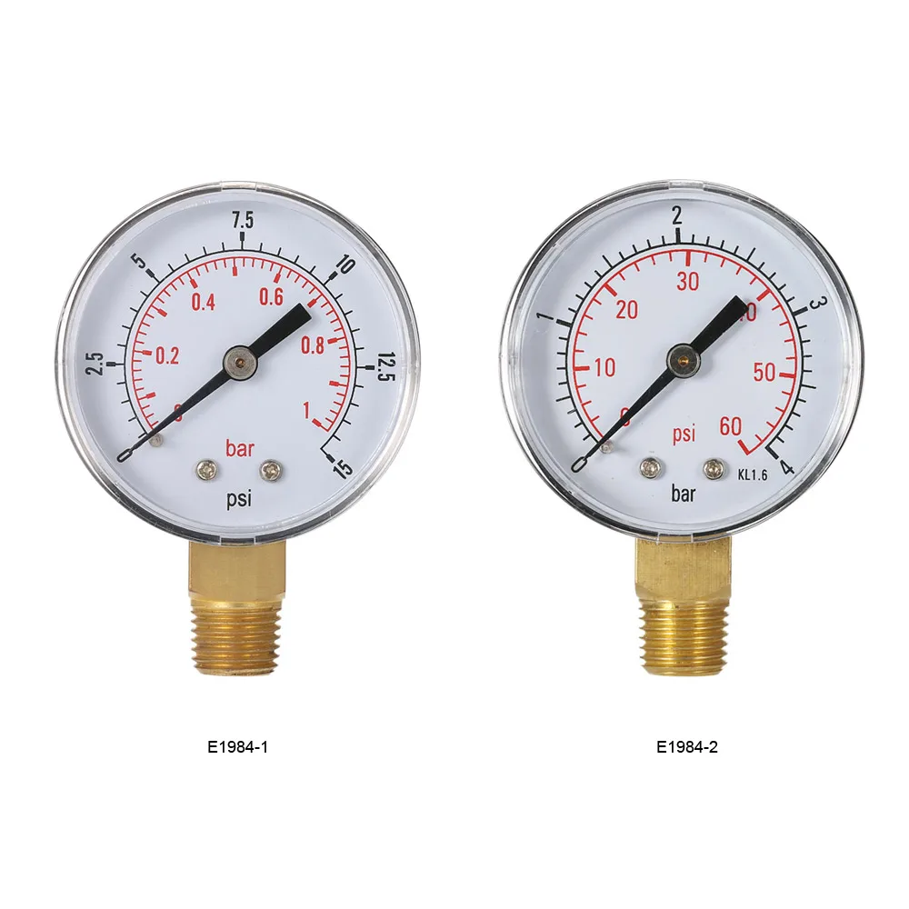 50mm Manometer 0~15psi 0~1bar / 0~60psi 0~4bar Water Pressure Dial Hydraulic Pressure Gauge 1/4\