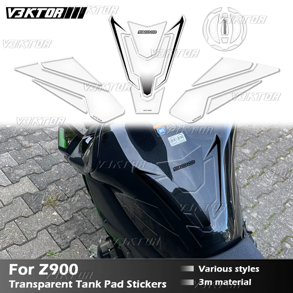 For Kawasaki Z900 Z 900 2017-2025 3D Motorcycle Transparent Fuel Tank Pad Sticker Tank Cap Decal Protector Waterproof 