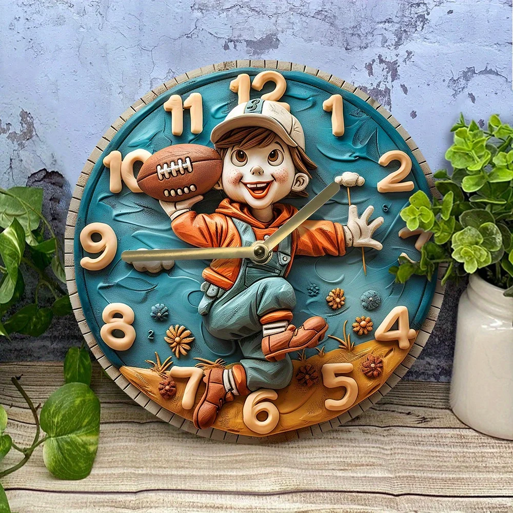 Silent Wall Clock With American Football Theme - Diy, Spring-Loaded, Perfect For Kitchen & Boys' Room Decor Wall Clocks