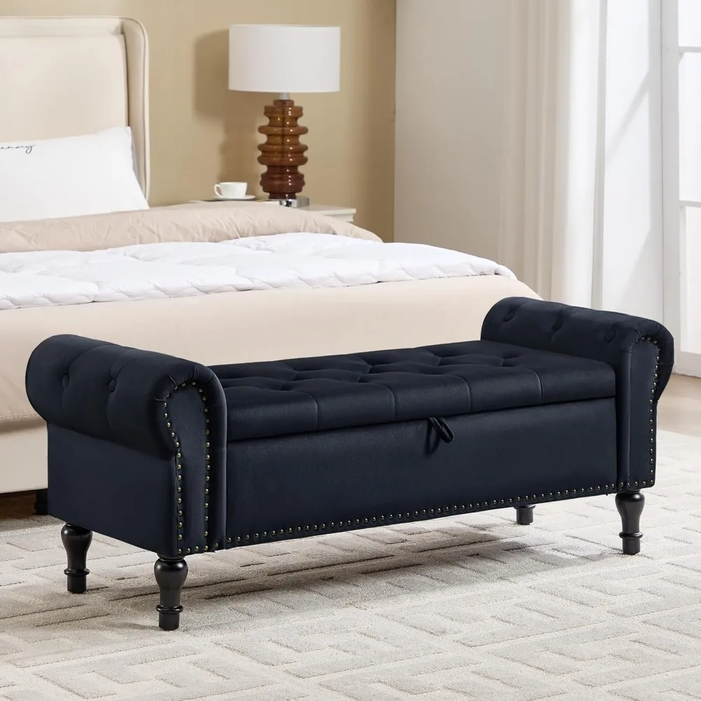 

Скамья для хранения вещей для спальни, 51, скамейка с мягкой обивкой на конце кровати, бархатные скамейки размера «queen-size» с закатами подлокотниками, место для хранения на пуговицах с тафтингом