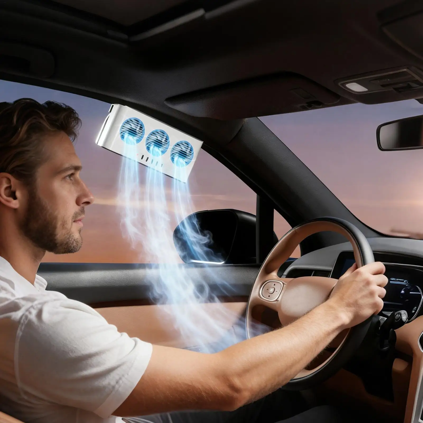 

Портативный автомобильный вентилятор-охладитель с 3 воздуховыми выходами для вентиляции салона автомобиля летом